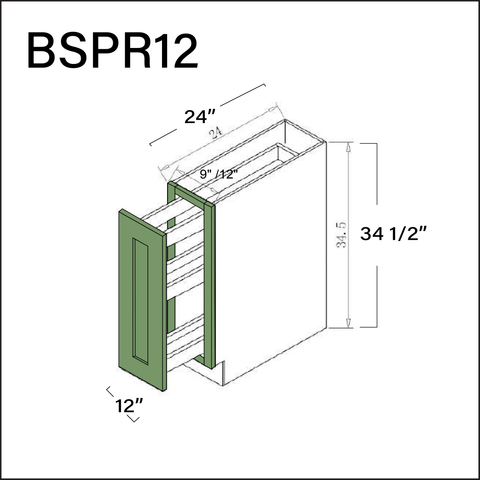 Emerald Green Shaker Base Spice Rack Cabinet - 12" W x 34.5" H x 24" D