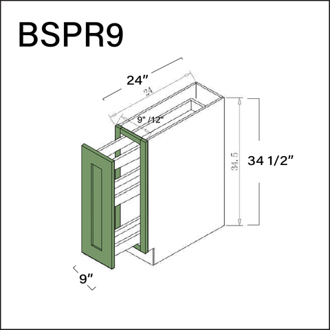 Emerald Green Shaker Base Spice Rack Cabinet - 9" W x 34.5" H x 24" D