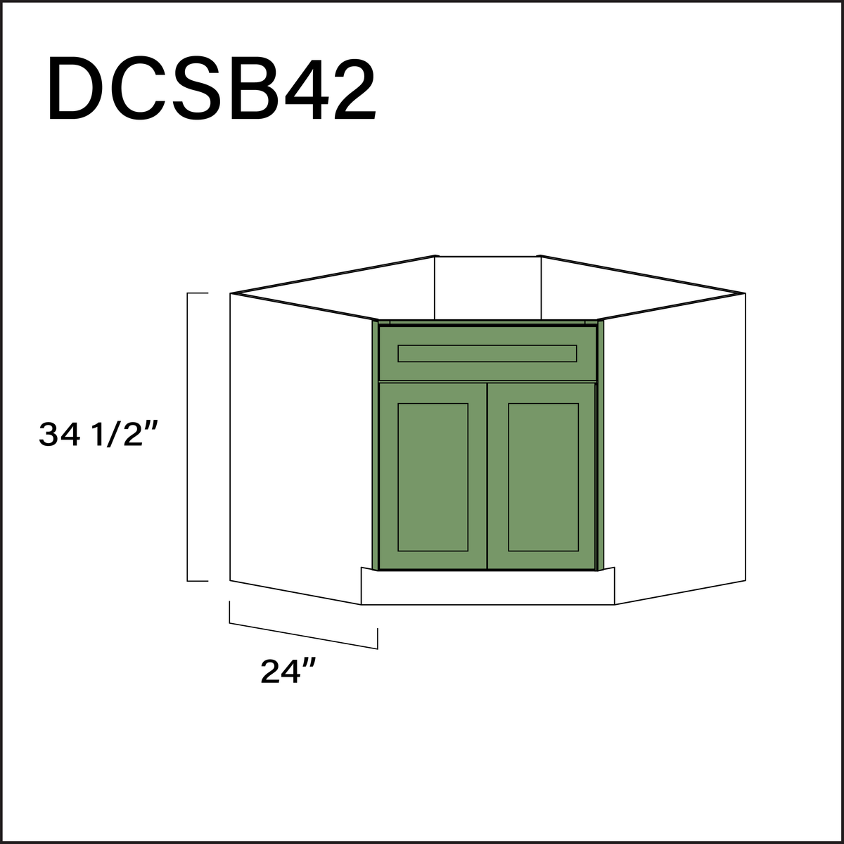 Emerald Green Shaker Diagonal Sink Base Kitchen Cabinet - 42" W x 34.5" H x 24" D