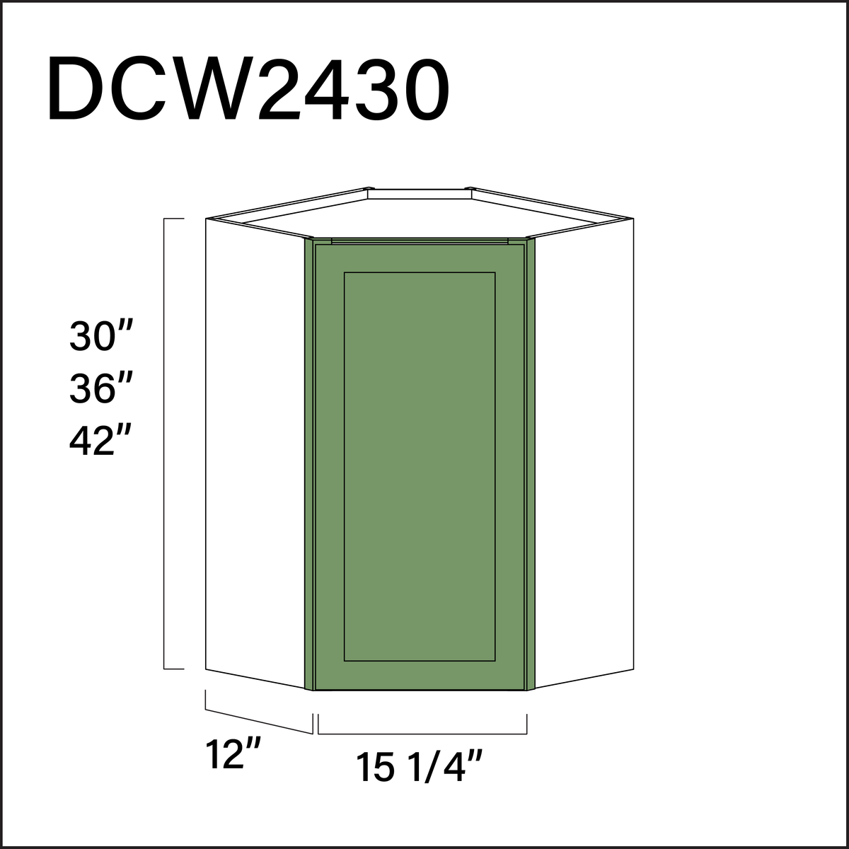 Emerald Green Shaker Diagonal Wall Corner Cabinet - 24" W x 30" H x 12" D