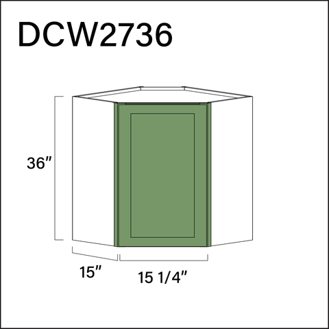 Emerald Green Shaker Diagonal Wall Corner Cabinet - 27" W x 36" H x 12" D