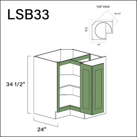 Jade Shaker Lazy Susan Kitchen Cabinet - 33" W x 34.5" H x 24" D