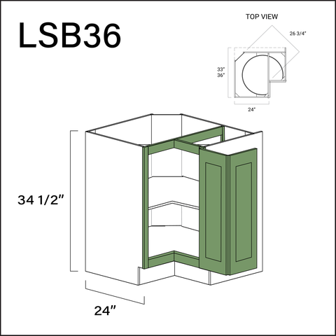 Emerald Green Shaker Lazy Susan Kitchen Cabinet - 36" W x 34.5" H x 24" D