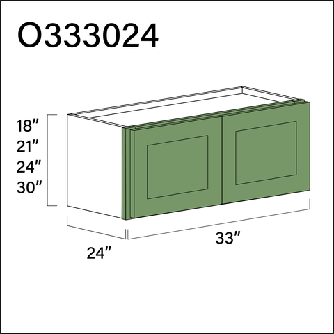 Emerald Green Shaker Double Door Oven Upper Cabinet - 33" W x 30" H x 24" D