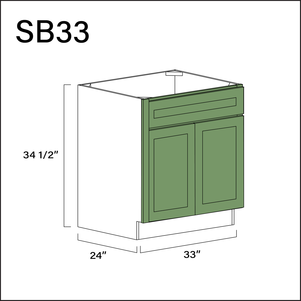 Jade Shaker Sink Base Kitchen Cabinet - 33" W x 34.5" H x 24" D