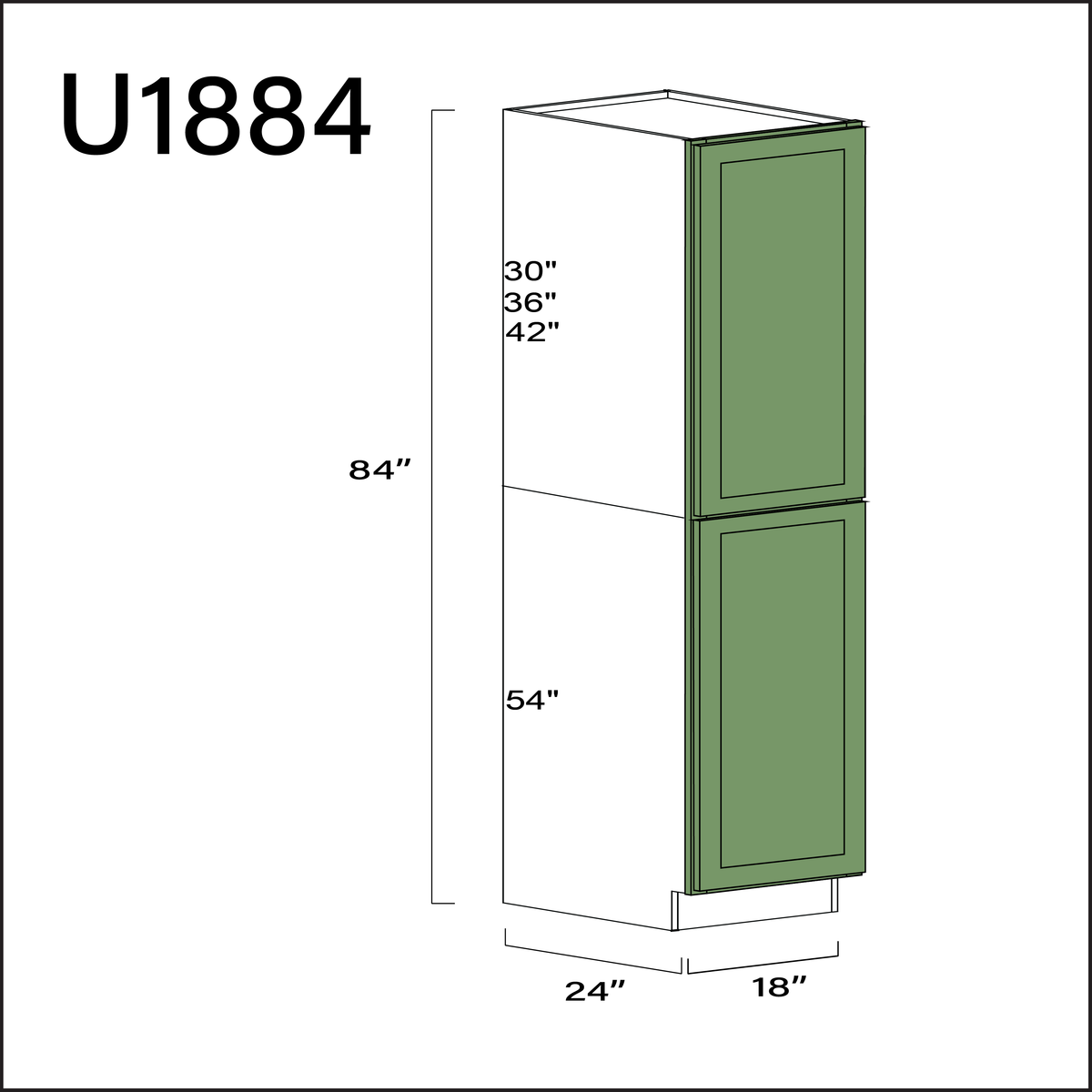 Emerald Green Shaker Single Door Pantry Cabinet - 18" W x 84" H x 24" D