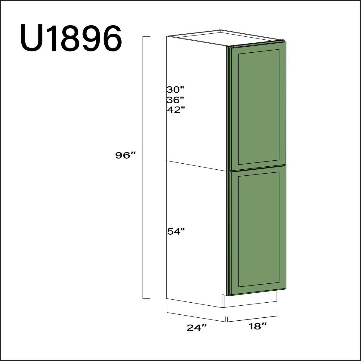 Emerald Green Shaker Single Door Pantry Cabinet - 18" W x 96" H x 24" D