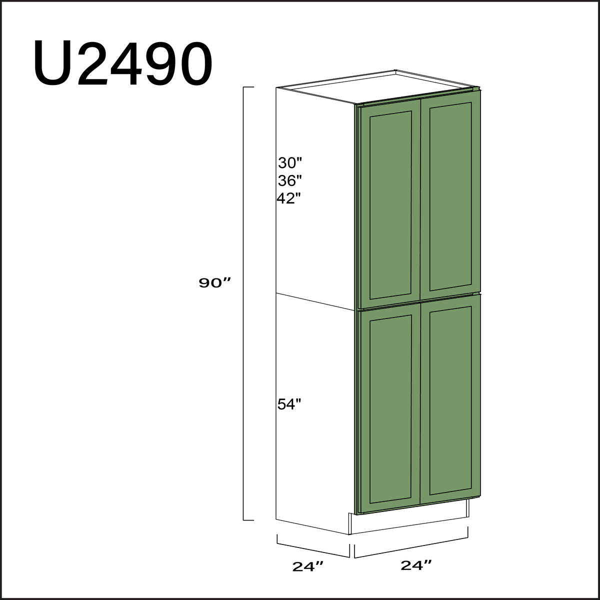 Emerald Green Shaker Double Door Pantry Cabinet - 24" W x 90" H x 24" D