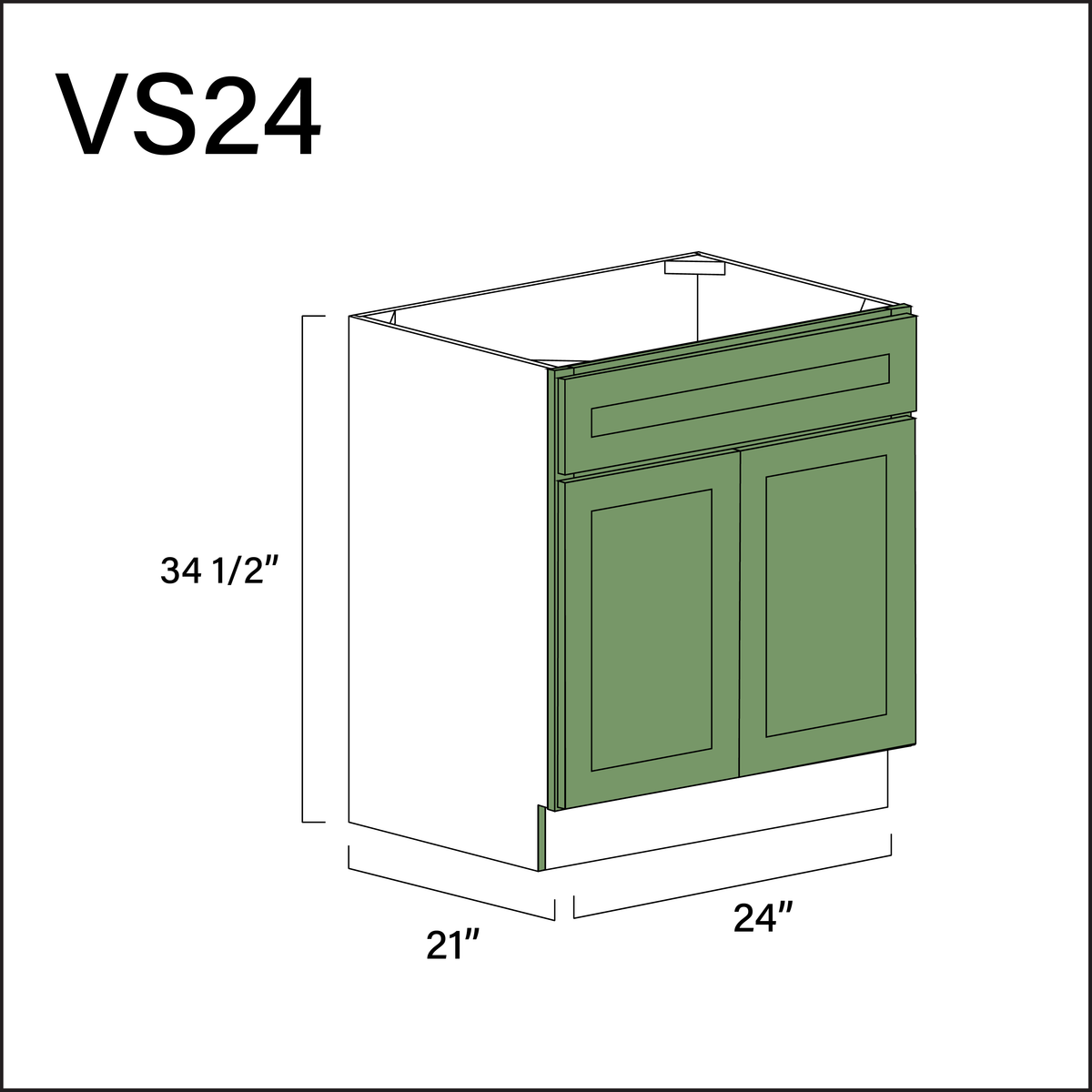 Emerald Green Shaker Vanity Sink Base Cabinet - 24" W x 34.5" H x 21" D