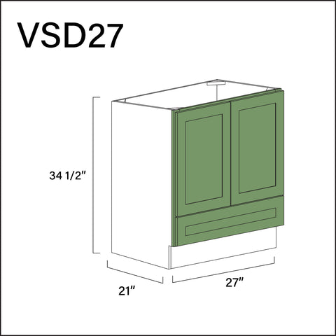 Emerald Green Shaker Bottom Drawer Vanity Sink Base Cabinet - 27" W x 34.5" H x 21" D