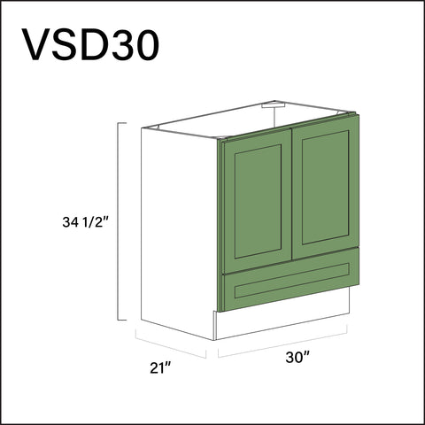 Emerald Green Shaker Bottom Drawer Vanity Sink Base Cabinet - 30" W x 34.5" H x 21" D