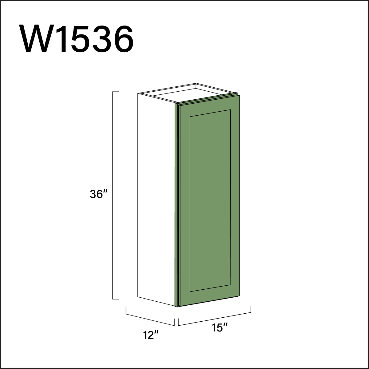 Emerald Green Shaker Single Door Wall Cabinet - 15" W x 36" H x 12" D