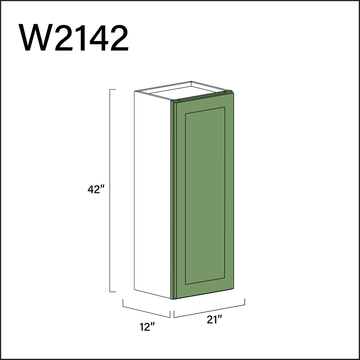 Emerald Green Shaker Single Door Wall Cabinet - 21" W x 42" H x 12" D