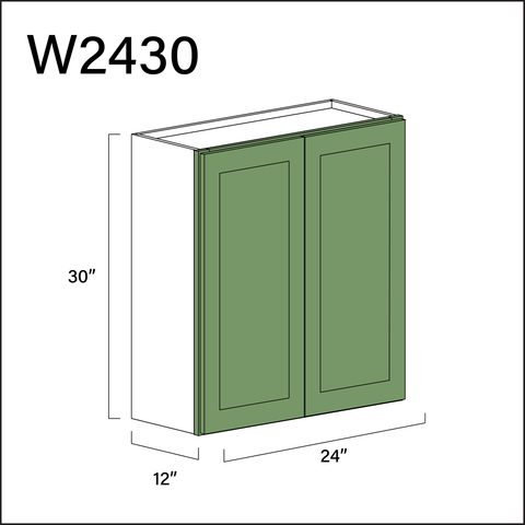 Emerald Green Shaker Double Door Wall Cabinet - 24" W x 30" H x 12" D