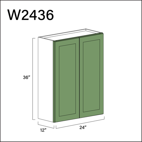 Emerald Green Shaker Double Door Wall Cabinet - 24" W x 36" H x 12" D