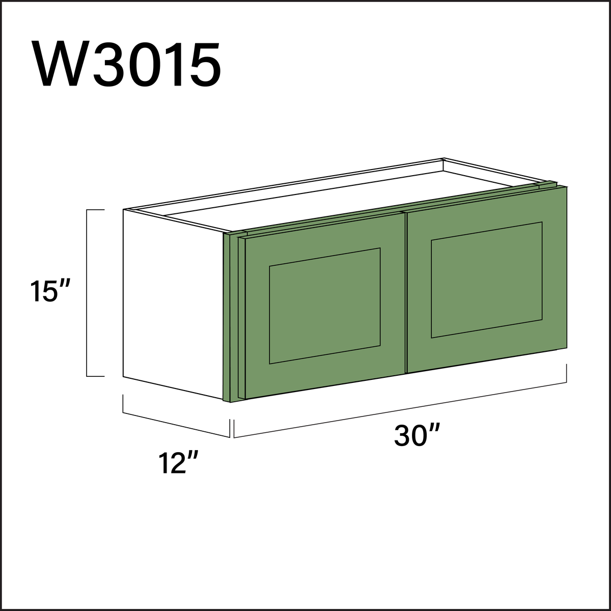 Emerald Green Shaker Double Door Wall Cabinet - 30" W x 15" H x 12" D