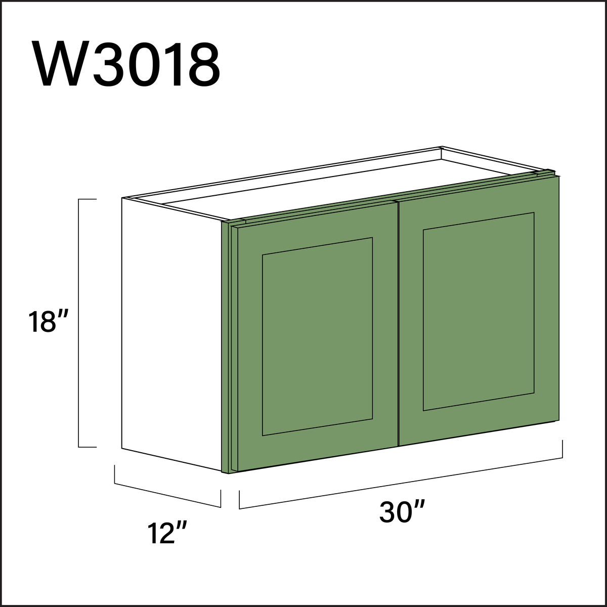 Jade Shaker Double Door Wall Cabinet - 30" W x 18" H x 12" D