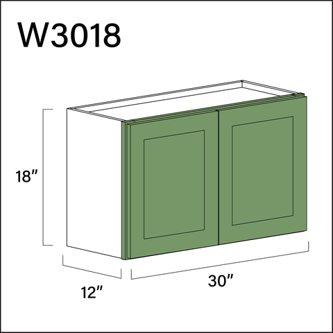 Jade Shaker Double Door Wall Cabinet - 30" W x 18" H x 12" D