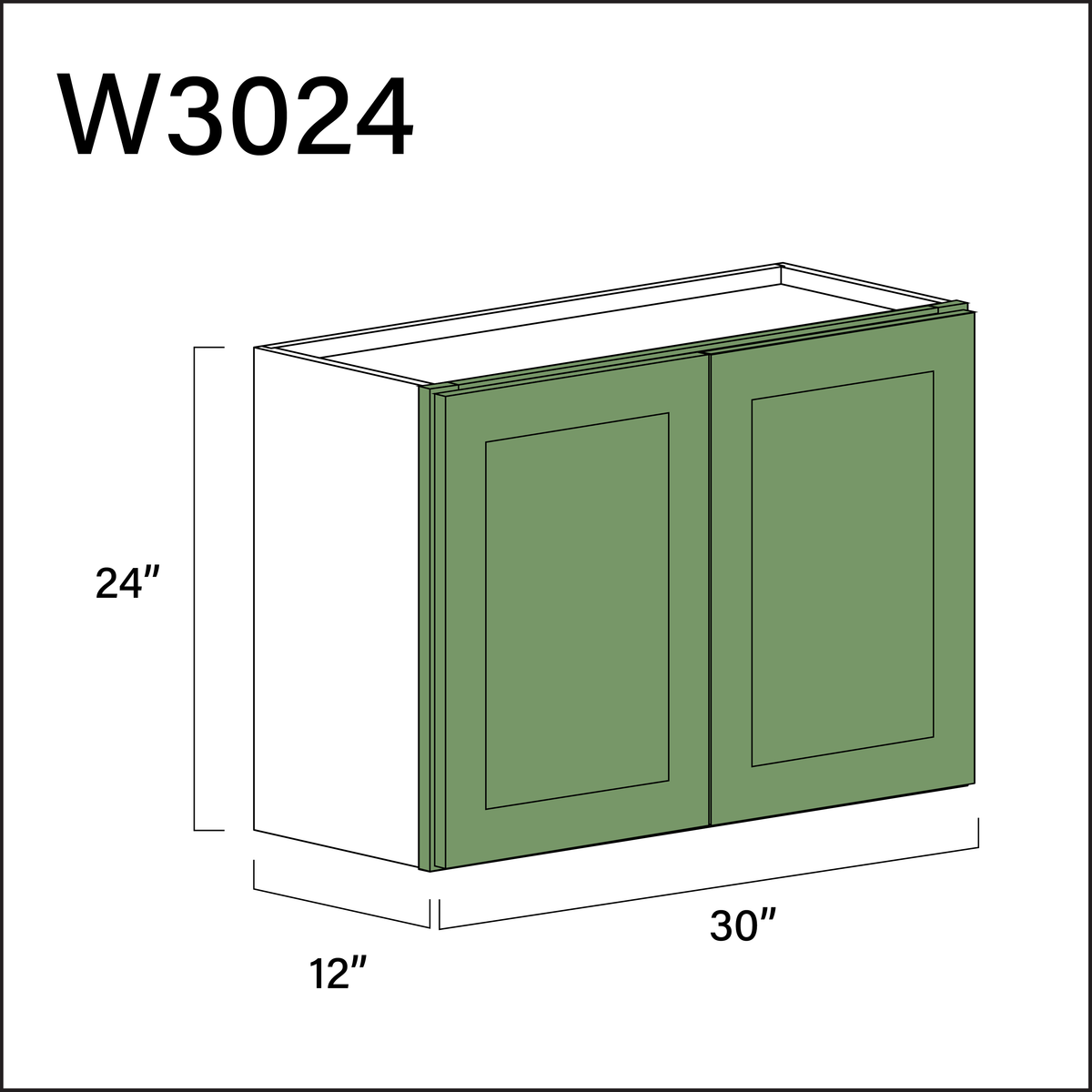 Emerald Green Shaker Double Door Wall Cabinet - 30" W x 24" H x 12" D