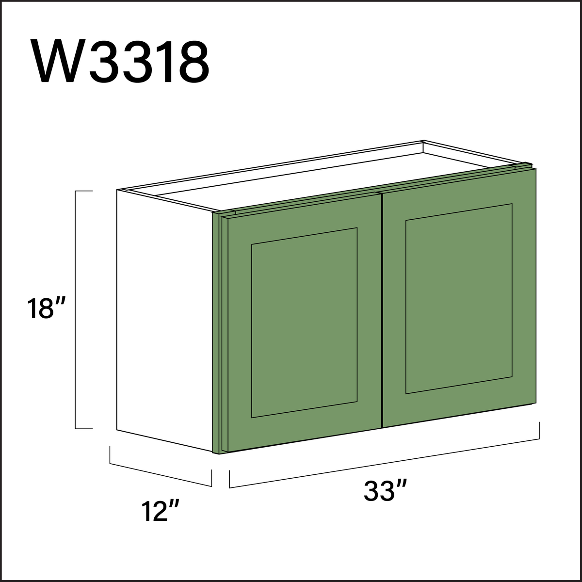 Emerald Green Shaker Double Door Wall Cabinet - 33" W x 18" H x 12" D