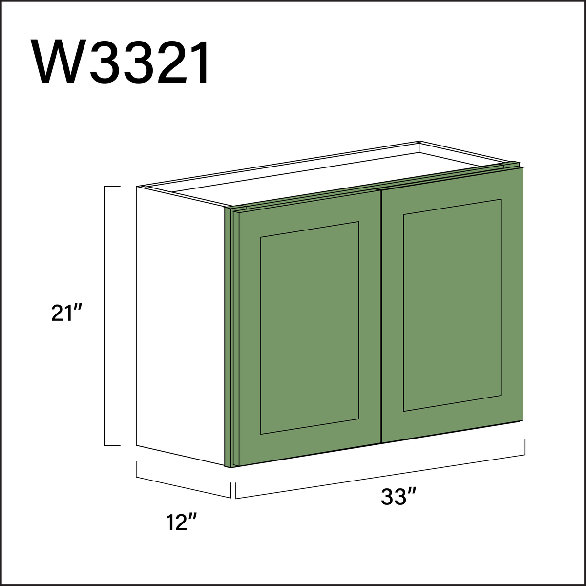 Emerald Green Shaker Double Door Wall Cabinet - 33" W x 21" H x 12" D