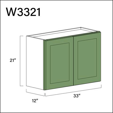 Emerald Green Shaker Double Door Wall Cabinet - 33" W x 21" H x 12" D