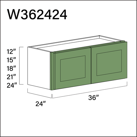Jade Shaker Wall Bridge Double Door Cabinet - 36" W x 24" H x 24" D