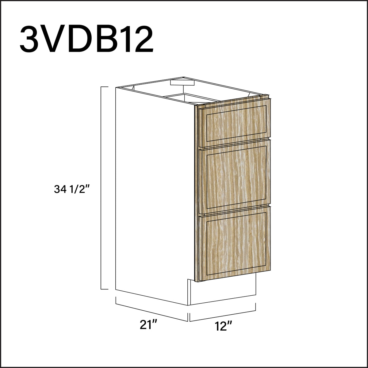 Angel Oak Slim Shaker Vanity 3-Drawer Storage Cabinet - 12" W x 34.5" H x 21" D