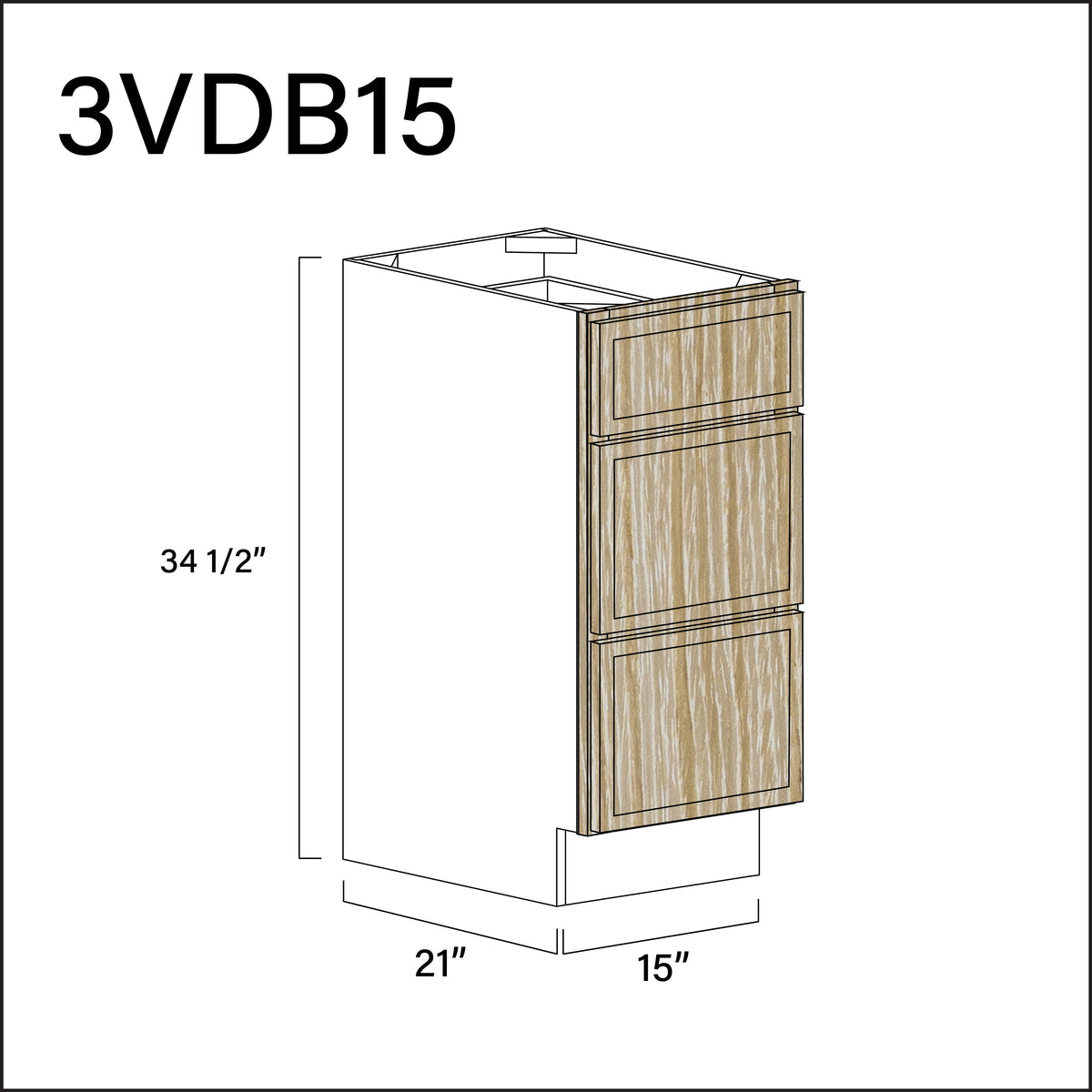 Angel Oak Slim Shaker Vanity 3-Drawer Storage Cabinet - 15" W x 34.5" H x 21" D