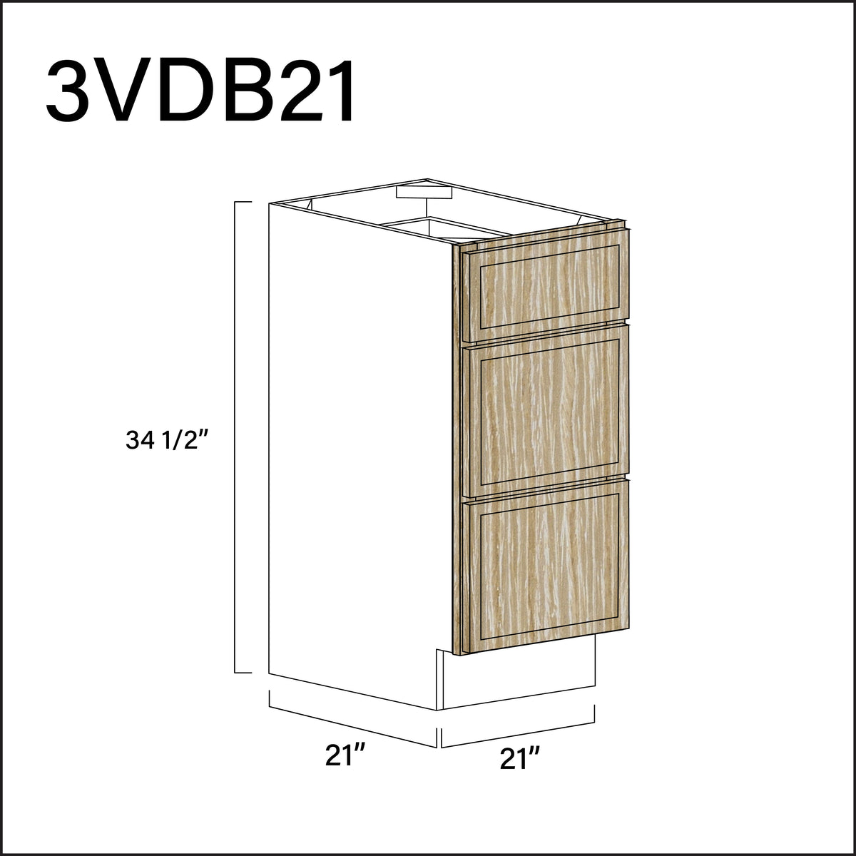 Angel Oak Slim Shaker Vanity 3-Drawer Storage Cabinet - 21" W x 34.5" H x 21" D