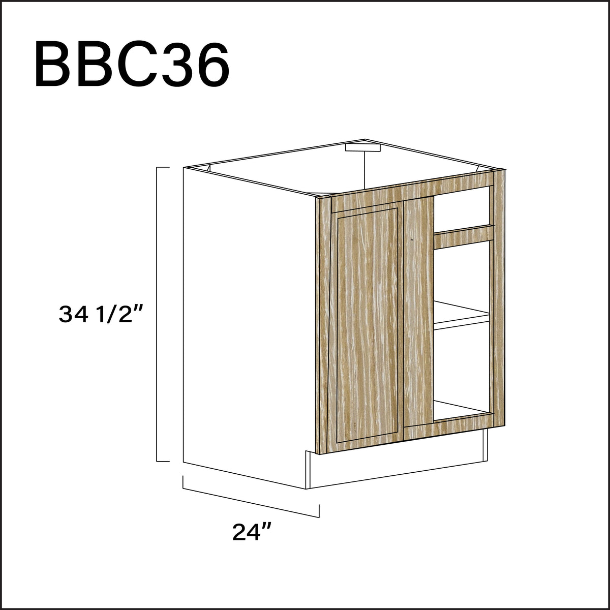 Angel Oak Slim Shaker Base Blind Corner Cabinet - 27" W x 34.5" H x 24" D