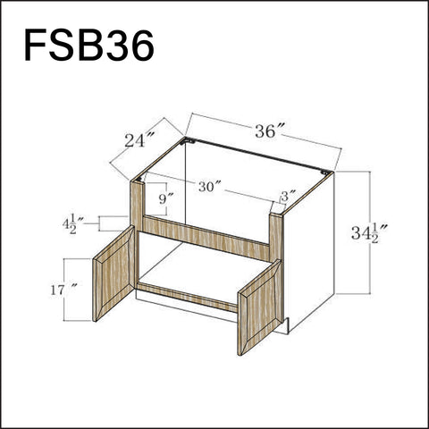 Angel Oak Slim Shaker Farmer Sink Base Kitchen Cabinet - 36" W x 34.5" H x 24" D