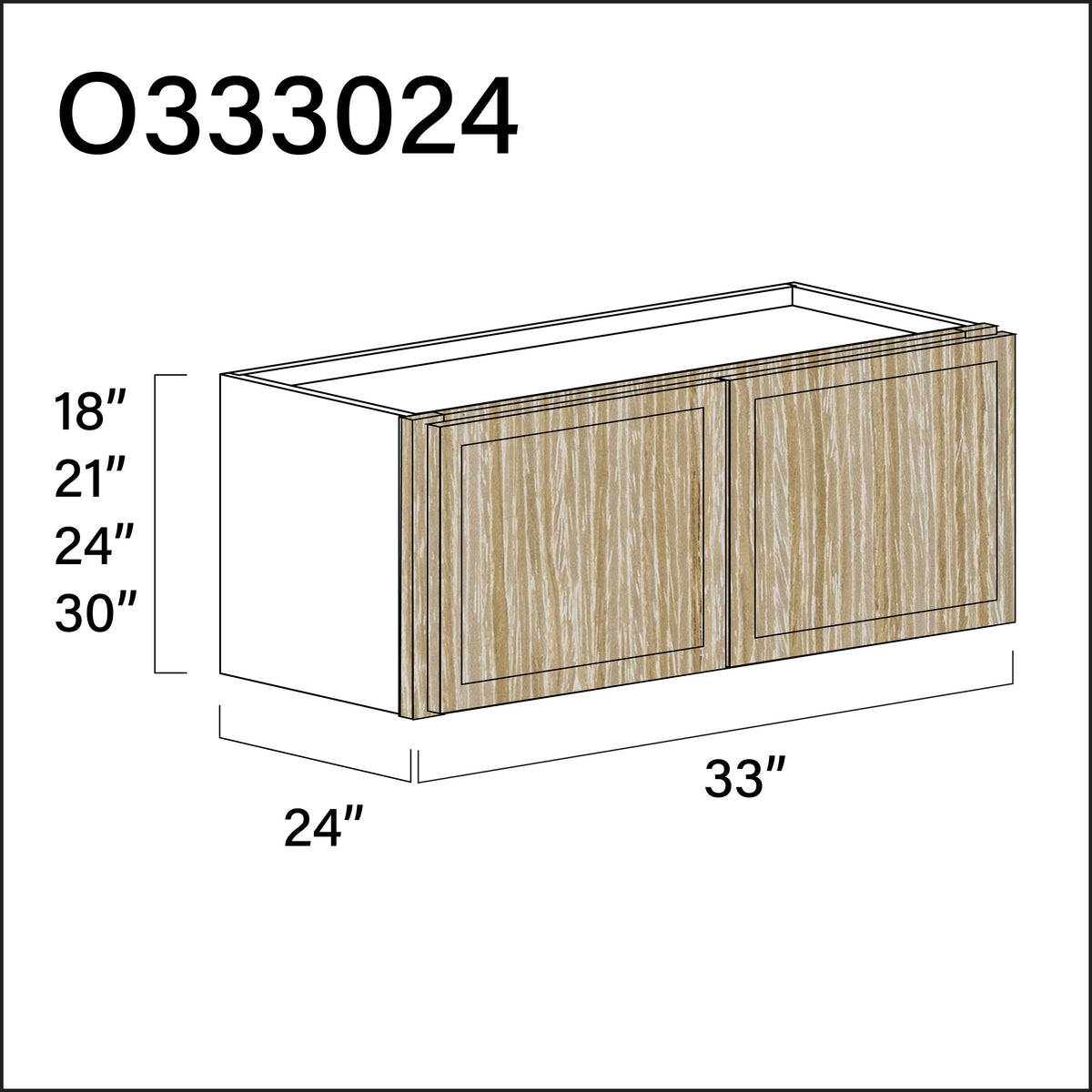 Angel Oak Slim Shaker Double Door Oven Upper Cabinet - 33" W x 30" H x 24" D