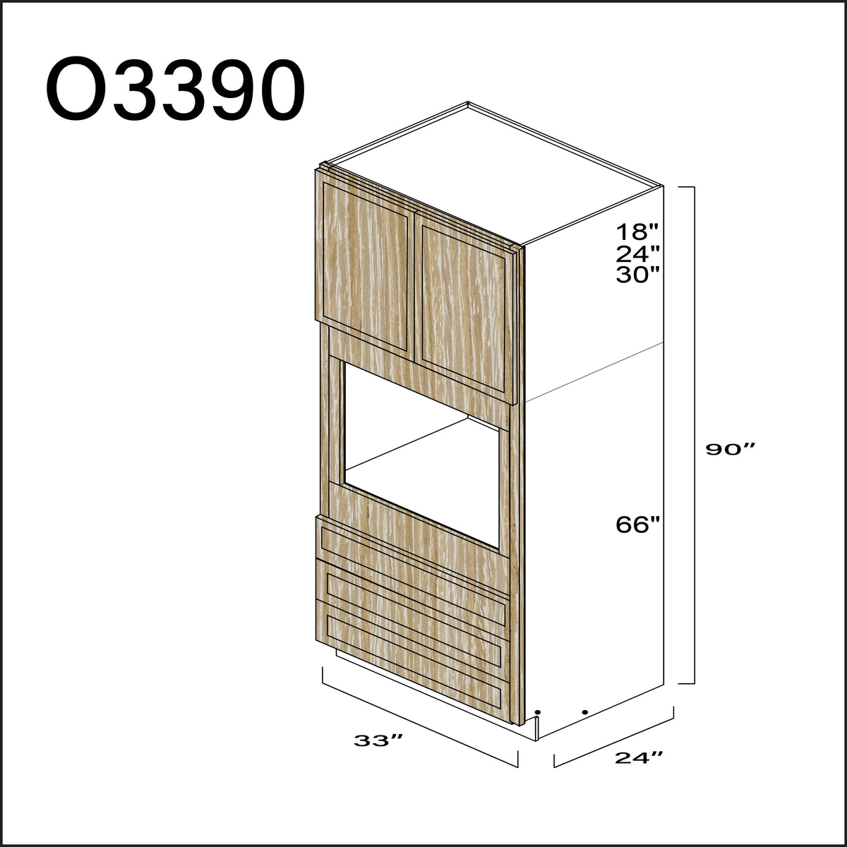 Angel Oak Slim Shaker Single Oven Cabinet - 33" W x 90" H x 24" D