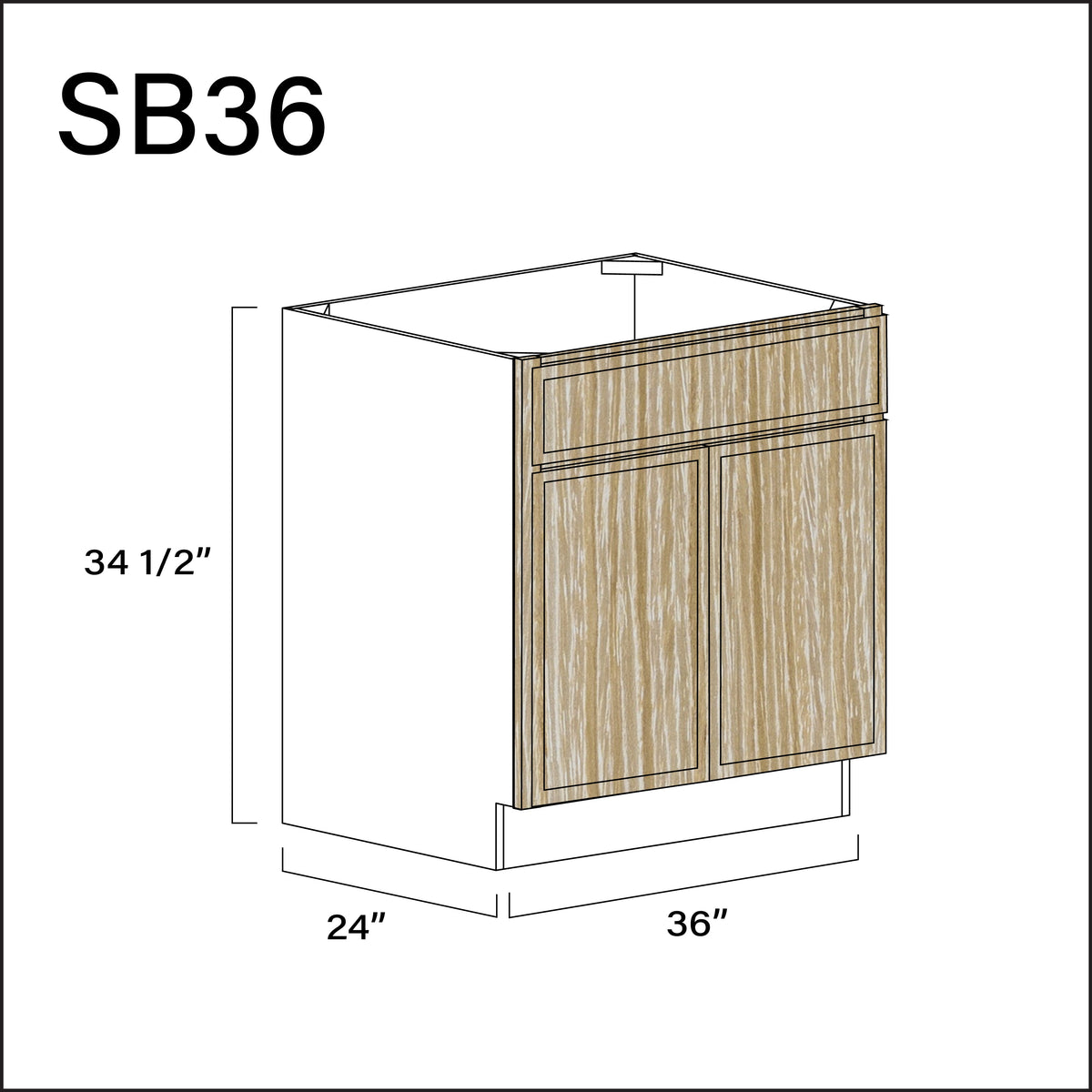 Angel Oak Slim Shaker Sink Base Kitchen Cabinet - 36" W x 34.5" H x 24" D