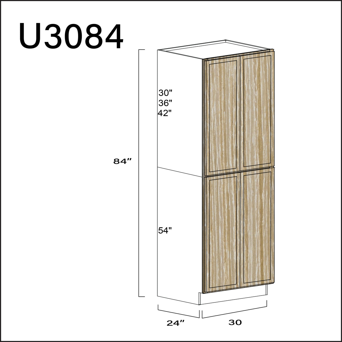 Angel Oak Slim Shaker Double Door Pantry Cabinet - 30" W x 84" H x 24" D