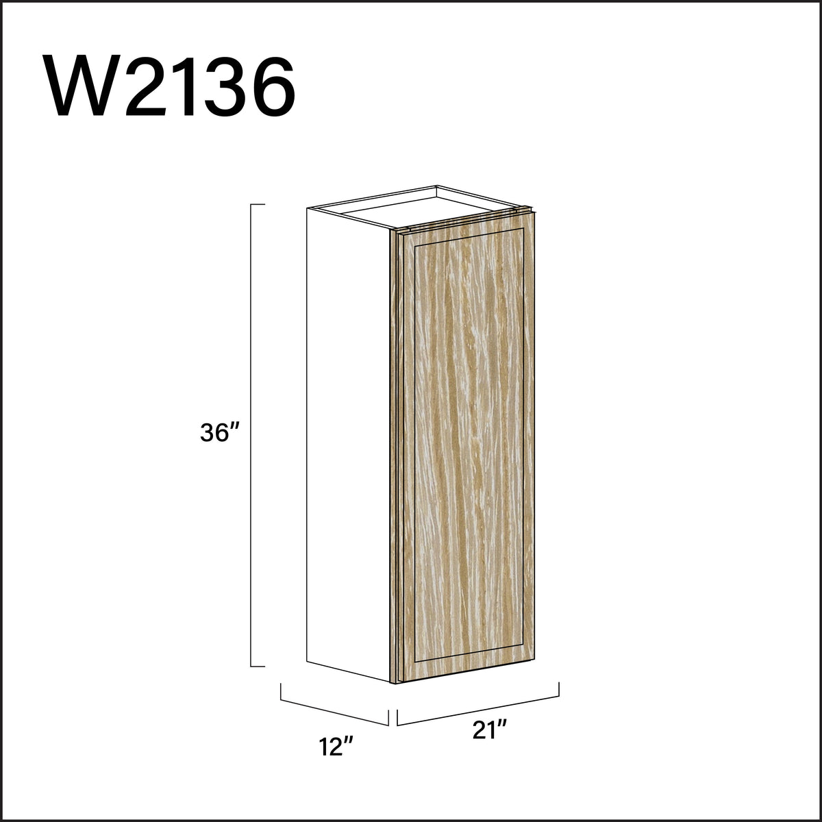 Milton Oak Slim Shaker Single Door Wall Cabinet - 21" W x 36" H x 12" D