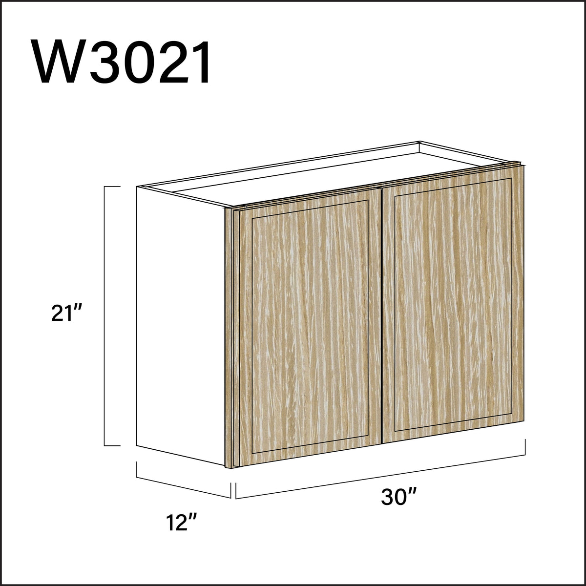 Milton Oak Slim Shaker Double Door Wall Cabinet - 30" W x 21" H x 12" D