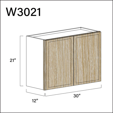 Milton Oak Slim Shaker Double Door Wall Cabinet - 30" W x 21" H x 12" D
