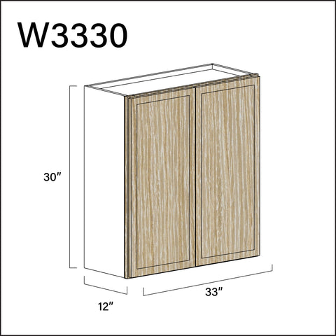 Milton Oak Slim Shaker Double Door Wall Cabinet - 33" W x 30" H x 12" D