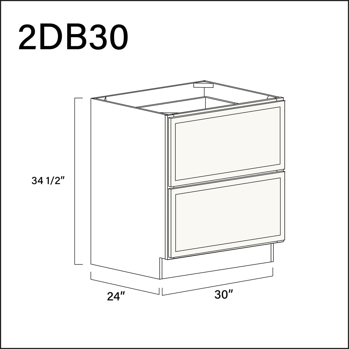 Angel White Slim Shaker 2 Drawer Kitchen Base Cabinet - 30" W x 34.5" H x 24" D