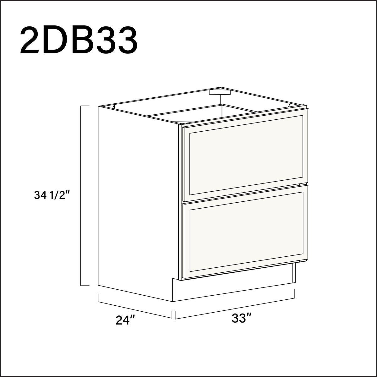 Angel White Slim Shaker 2 Drawer Kitchen Base Cabinet - 33" W x 34.5" H x 24" D