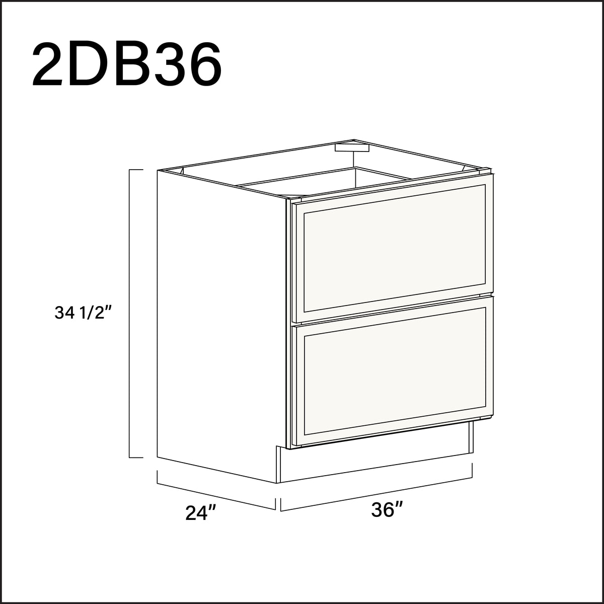 Angel White Slim Shaker 2 Drawer Kitchen Base Cabinet - 36" W x 34.5" H x 24" D