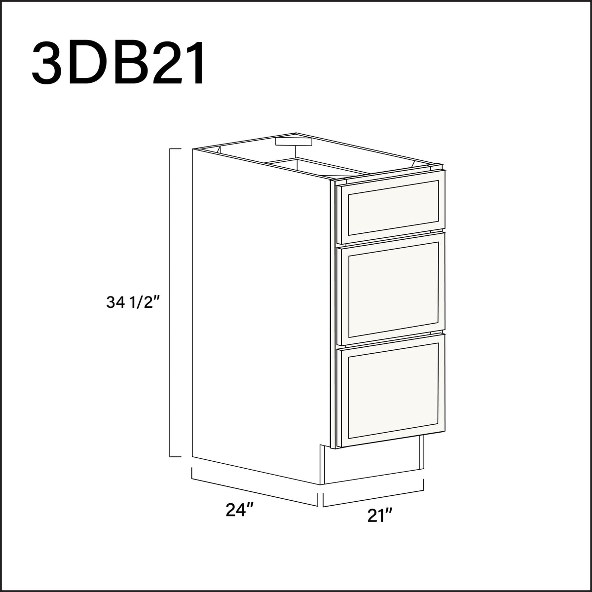 Angel White Slim Shaker 3 Drawer Kitchen Base Cabinet - 21" W x 34.5" H x 24" D