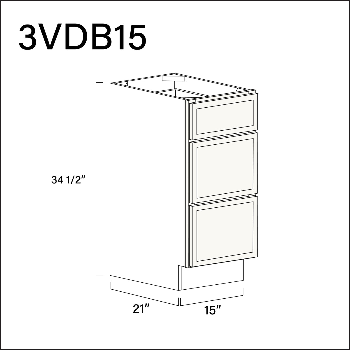 Angel White Slim Shaker Vanity 3-Drawer Storage Cabinet - 15" W x 34.5" H x 21" D