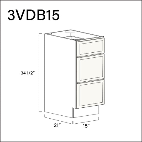 Angel White Slim Shaker Vanity 3-Drawer Storage Cabinet - 15" W x 34.5" H x 21" D