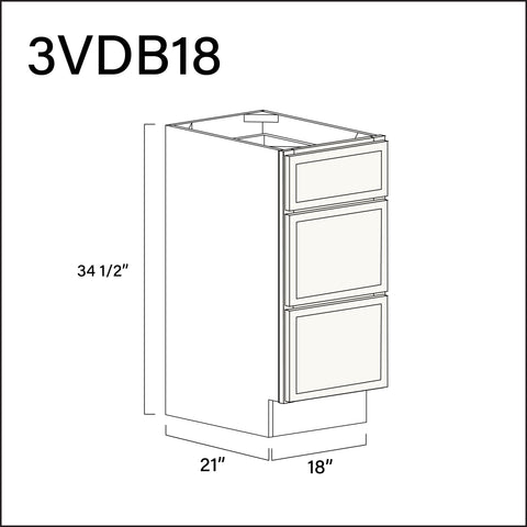 Angel White Slim Shaker Vanity 3-Drawer Storage Cabinet - 18" W x 34.5" H x 21" D