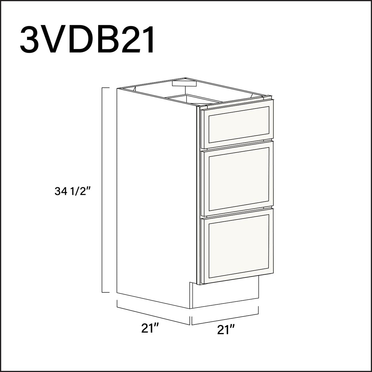 Angel White Slim Shaker Vanity 3-Drawer Storage Cabinet - 21" W x 34.5" H x 21" D