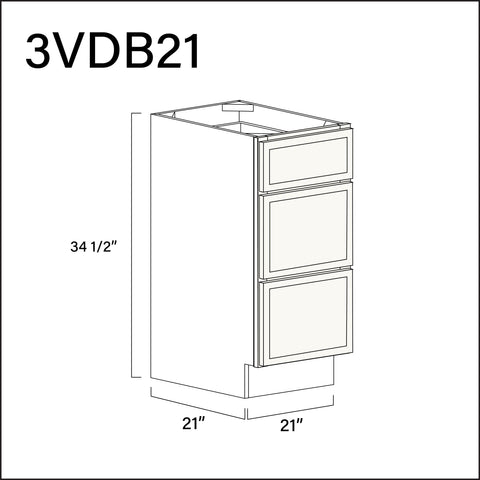 Angel White Slim Shaker Vanity 3-Drawer Storage Cabinet - 21" W x 34.5" H x 21" D