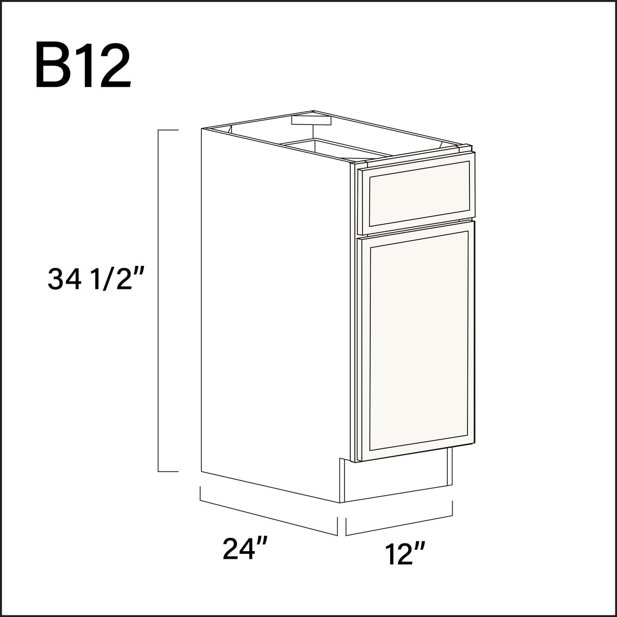 Angel White Slim Shaker 1 Drawer 1 Door Kitchen Base Cabinet - 12" W x 34.5" H x 24" D